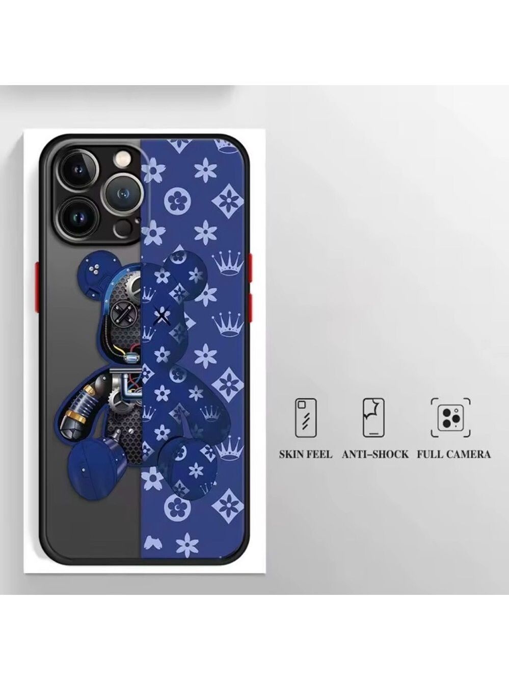 iPhone 16 Pro Max Case 3D Bear Navy Blue Shockproof Designer Aesthetic